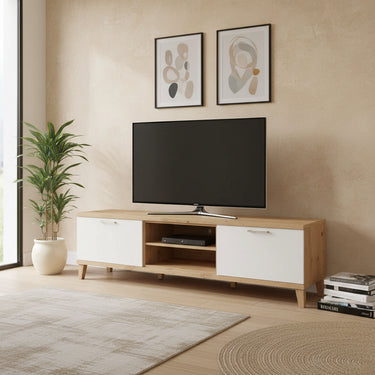 Mueble para TV modelo Bolonia 2P y cubo pequeño bicolor diseño compacto