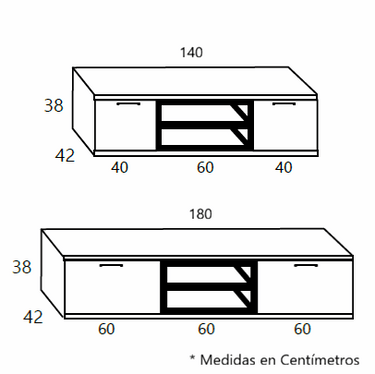 mueble para tv bolonia compacto bicolor con dos puertas y cubo interno