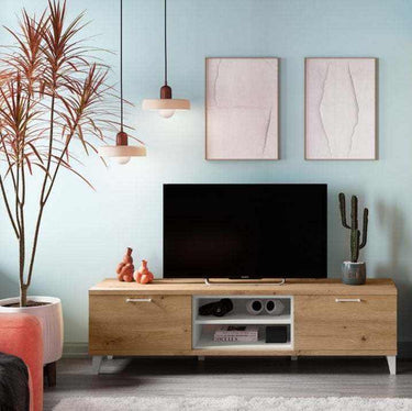 mueble para tv bolonia compacto bicolor con cubo y puertas