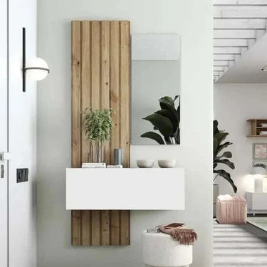 Mueble Recibidor FLORENCIA mod. 6 con espejo y panel alto de palillera en colores Artisan, Blanco y Ebony