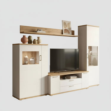 mueble salón comedor bolonia completo con vitrina y estante reversible