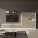 Mueble de salón composición TIVOLI Ambiente 3 en tono Olmo con diseño arquitectónico y vitrina de cristal ondulado
