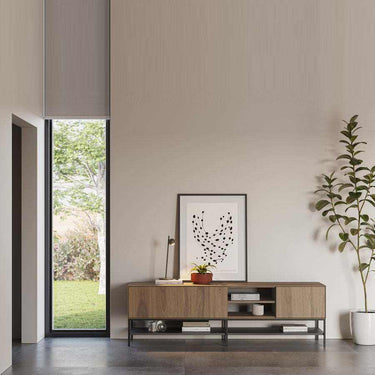 Mueble TV Arima moderno con 2 puertas y patas de metal negro