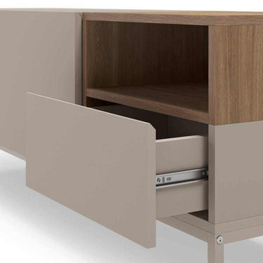 Mueble TV Cailin Perla color perla con patas negras y almacenamiento