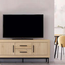 Composición de salón ASTI con mueble TV y vitrina de cuatro puertas, diseño elegante y funcional.