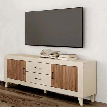 mueble tv 2 cajones y 2 puertas ASTI diseño minimalista en melamina resistente color lined