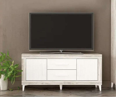 Composición de salón ASTI ambiente 3 con mueble TV y vitrina moderna de madera reciclada