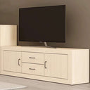 Composición de salón ASTI ambiente 3 con mueble tv y vitrina moderna de cuatro puertas en madera reciclada y diseño elegante