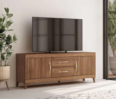 Composición de salón ASTI ambiente 3 con mueble TV y vitrina moderna en madera reciclada