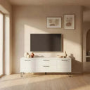 Mueble salón comedor BOLONIA estilo nórdico con vitrinas modulares y mueble para TV en madera de alta calidad