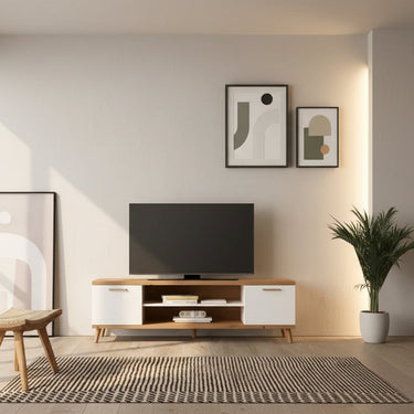 Mueble TV Bolonia con dos huecos abiertos y dos puertas, elegante y funcional para salón.