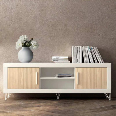 Mueble TV 2 puertas y 2 huecos ASTI 180 cm, diseño moderno y clásico en melamina resistente.