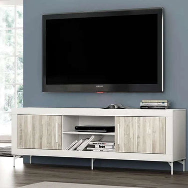 Mueble TV 2 puertas y 2 huecos ASTI de 180 cm en color claro, diseño moderno y acabado resistente