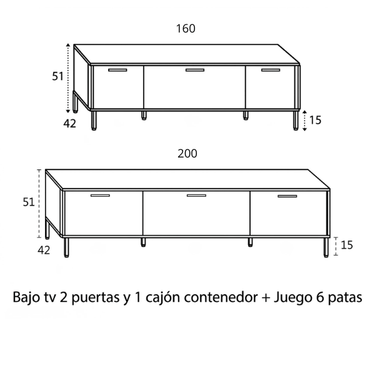 Salón NAPOLI ambiente 4 con mueble de TV y vitrinas alta y baja de almacenaje