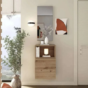 Mueble Recibidor FLORENCIA mod. 13 minimalista con módulo cerrado, abierto y espejo, ideal para entradas pequeñas y estilo contemporáneo.