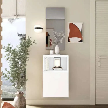 Mueble Recibidor FLORENCIA mod. 13 minimalista con espejo y módulos de almacenamiento en colores Artisan, Blanco y Ebony.