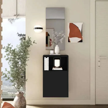 Mueble Recibidor FLORENCIA mod. 13 minimalista con espejo y módulos en colores Artisan, Blanco y Ebony, ideal para entradas pequeñas.