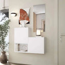 Mueble recibidor FLORENCIA mod. 8 de diseño contemporáneo con módulos cerrados, cubo abierto y espejo.