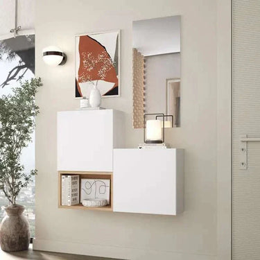 Mueble recibidor Florencia mod. 8 con diseño geométrico y espejo para entrada moderna y organizada