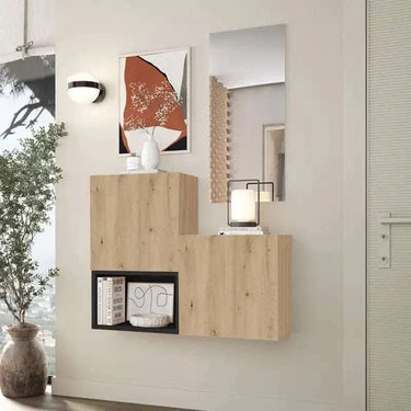 Mueble recibidor FLORENCIA mod. 8 diseño contemporáneo con módulos y espejo para entrada organizada