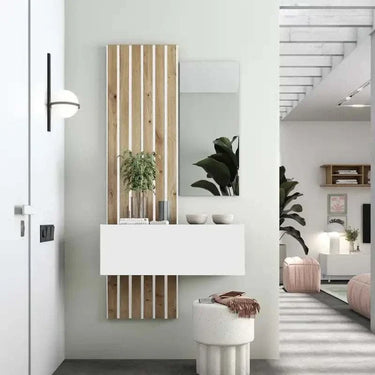 Mueble recibidor FLORENCIA mod. 6 con espejo y almacenaje elegante en diseño bicolor