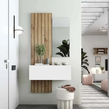 Mueble Recibidor FLORENCIA mod. 6 con espejo y panel alto de palillera en colores Artisan, Blanco y Ebony