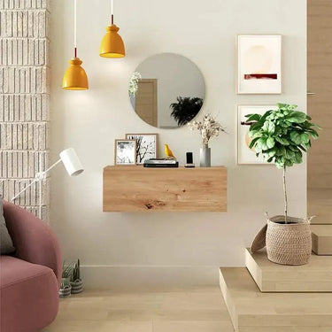 Mueble recibidor FLORENCIA mod. 9 con espejo redondo y puerta batiente, diseño compacto y contemporáneo