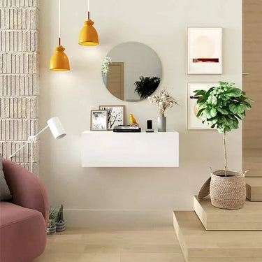 Mueble recibidor FLORENCIA mod. 9 con espejo redondo y módulo de puerta batiente en acabado Artisan.