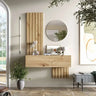 Mueble Recibidor FLORENCIA mod. 5 moderno con espejo redondo y puerta batiente en entrada elegante
