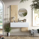 Mueble recibidor moderno FLORENCIA mod. 5 con espejo redondo y puerta batiente en acabado bicolor