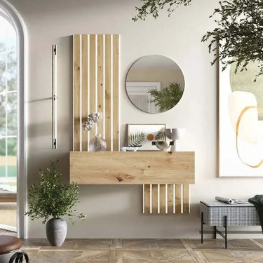 Mueble recibidor FLORENCIA mod. 5 con espejo redondo y diseño moderno para entrada elegante