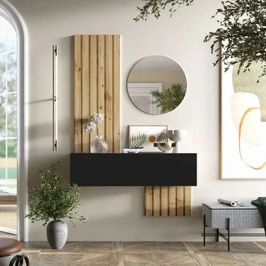 Mueble Recibidor FLORENCIA mod. 5 con espejo redondo y puerta batiente moderno y funcional