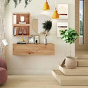 Mueble recibidor FLORENCIA mod. 7 con espejo redondo y almacenamiento combinado, diseño minimalista y bicolor.