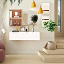 Mueble recibidor FLORENCIA mod. 7 con espejo redondo y cubos abiertos y cerrados para entrada organizada y decorativa