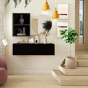 Mueble recibidor minimalista FLORENCIA mod. 7 en madera con espejo redondo y cubos de almacenamiento