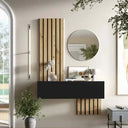 Mueble Recibidor FLORENCIA mod. 5 con espejo redondo y panel de palillera en madera bicolor