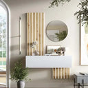 Mueble recibidor moderno FLORENCIA mod. 5 con espejo redondo y puerta batiente en acabado bicolor