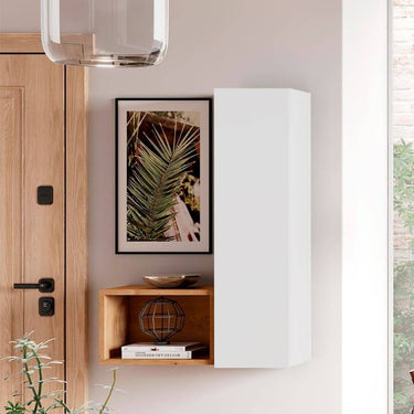 Recibidor FLORENCIA mod. 1 en diseño minimalista con módulo vertical y abierto en colores artesanal, ébano y blanco.