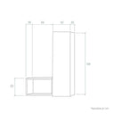 Recibidor modular de melamina, con módulo vertical alto de puerta y cubo abierto lateral, diseño rectangular en líneas sencillas.