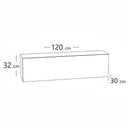 Recibidor, low rectangular melamine-coated particleboard cabinet in a plain finish, measuring 120 cm wide and 32 cm high.