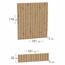 Recibidor wall panel set in warm natural wood-effect melamine, with vertical slatted pattern and two panels of different heights.