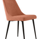 Silla de comedor DENVER con tapizado texturizado en tono salmón y patas metálicas negras estilizadas.