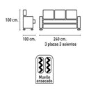 Sofá cama 3 plazas ARPUC tapizado en microfibra antimanchas con asientos extraíbles y respaldo reclinable, fabricado en España.
