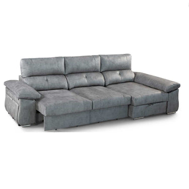 Chaisselonge extensible ARPUC con arcón abatible, taburetes tapizados y respaldo reclinable en colores MAGNOL, fabricada en España.