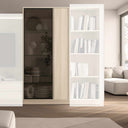 Vitrina asimétrica salón TIVOLI con cristal Olas y perfil aluminio negro