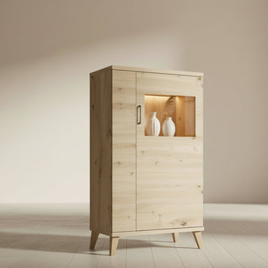 Mueble salon comedor BOLONIA moderna con vitrina y mueble TV en ambiente elegante y funcional