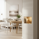 vitrina salón comedor Bolonia alta diseño moderno colores artesán roble natural polar fabricada en España madera resistente elegante funcional