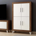 Composición de salón ASTI ambiente 3 con mueble TV y vitrina de cuatro puertas en madera reciclada y diseño elegante.