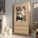 Vitrina dos puertas de diseño actual con expositor de cristal y cajones, 180 cm de alto