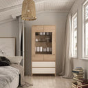 Vitrina dos puertas LECCE de 180 cm con expositor de cristal y dos cajones, diseño moderno y funcional.